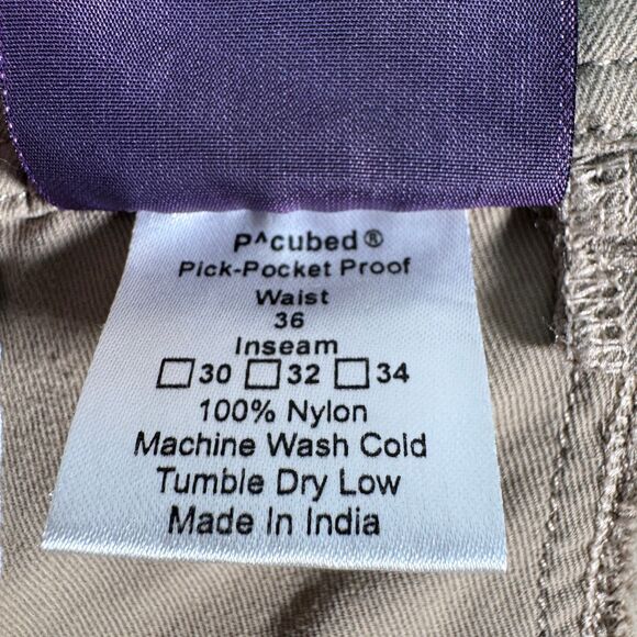 Clothing Arts Shorts Mens Size 36x10 Beige P Cubed Pick Pocket Proof Travel - Picture 7 of 11